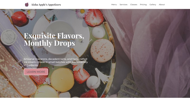 Aisha Apple's Appetizers — website built with Flow